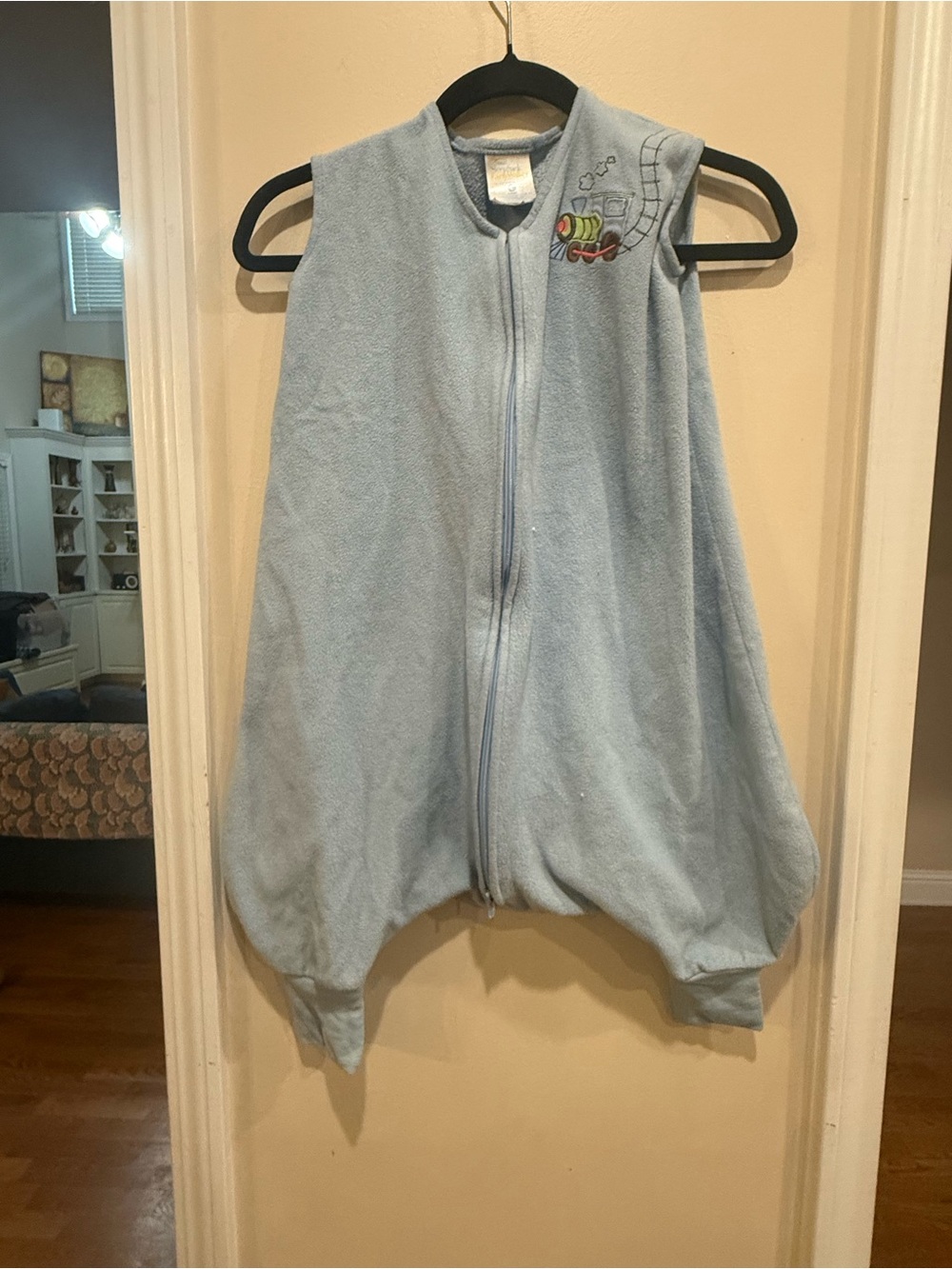 HALO Light Blue Fleece Sleep Sack with Embroidered Train with feet